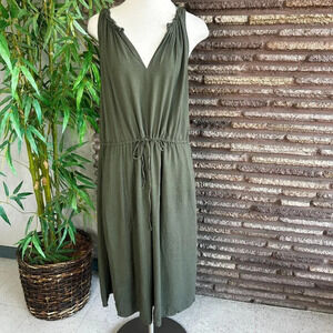 Well Worn Olive Green Linen Blend Casual Maxi Dress